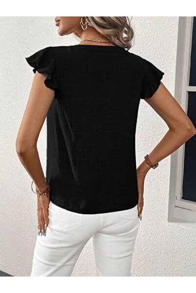 gl00my Women's Short Butterfly Sleeve V Neck Blouse