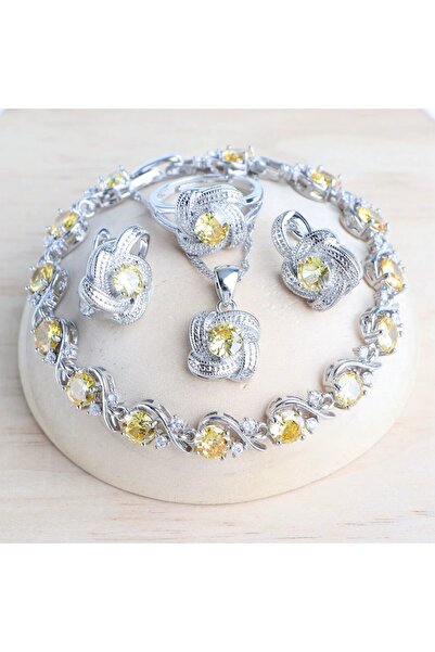 OEM Set bijuterii placate cu argint 925, cu cristale de zirconiu galben-topaz