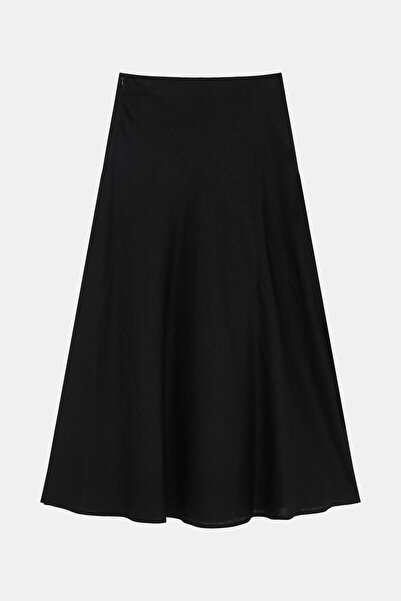 W Collection SİYAH KETEN MİDİ ETEK
