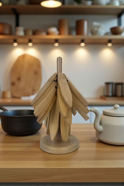 ANJEAHOME Latina 4-Piece Bamboo Trivet Set – Countertop & Table Protector, Coasters, Pot and Pan Mats