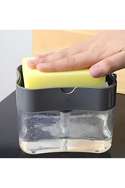 NEO 2 in 1 Dispenser, Sponge Holder and Dishwashing Detergent Dispenser, 380 ml, 14x11x9 cm, Grey/Transparent