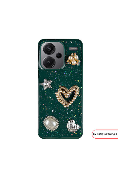 MTL Redmi Note 13 Pro Plus Uyumlu Kelebekli Taşlı Simli Kalpli Wish Silikon T...