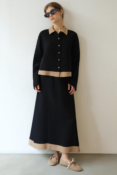 Touché Privé 100% Cotton Textured Shirt Skirt Set