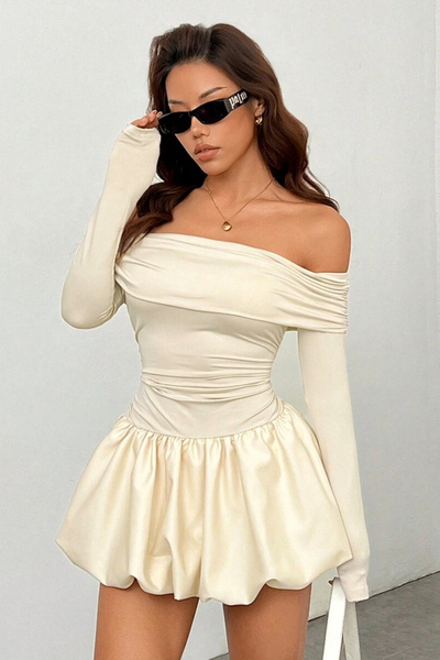 JE-TU Madonna Yaka Balon Etek Mini Elbise JT9072