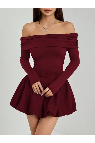 JE-TU Madonna Yaka Balon Etek Mini Elbise JT9072