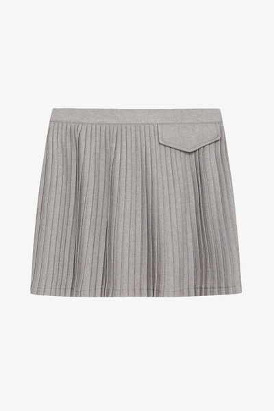 Quzu Pleated Mini Skirt with Flap Pockets Gray