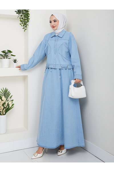 badibadii Women's Belden Elastic Pocket Detailed Denim Dress