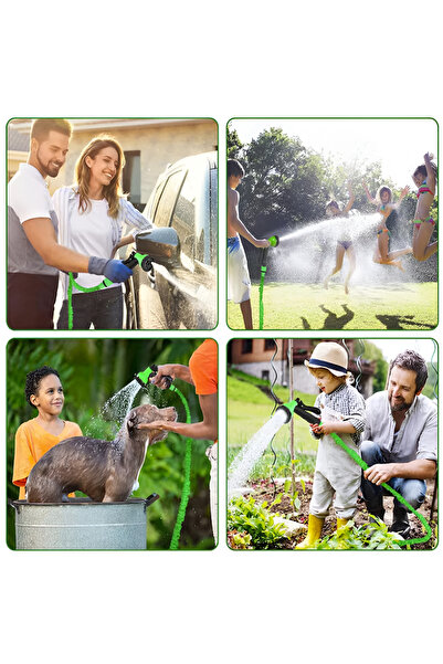 NEO Expandable Garden Watering Hose, 7 Functions, with Watering Gun, 60 meters, Connectors Included, Green