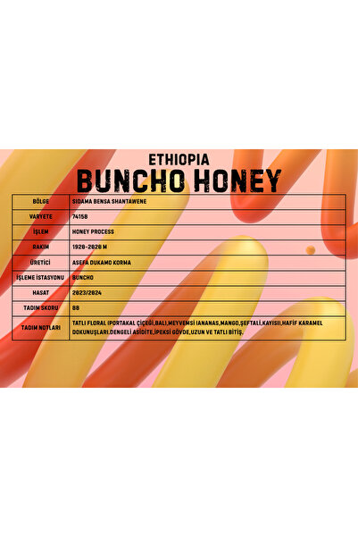 Ethiopia BUNCHO Honey Nitelikli Kahve çekirdeği