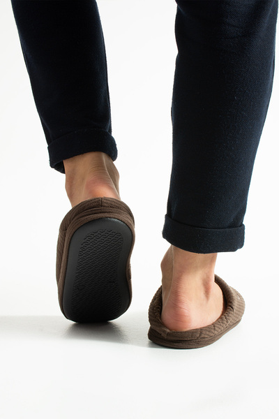 Moda Devrin Kahverengi Fitilli Kaydırmaz Sessiz Terlik (Yıkanabilir)