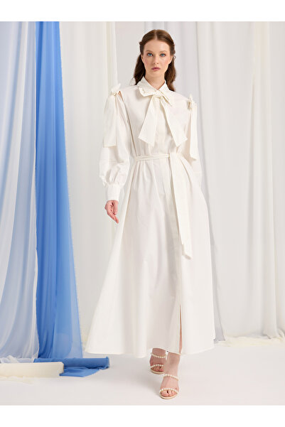 Store Wf White Bow Poplin Long Dress