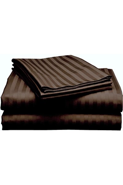 Kotonia Home Deco bed sheet, 100% cotton, Damask Satin, stripe size 1 cm, Chocolate, 150x240 cm
