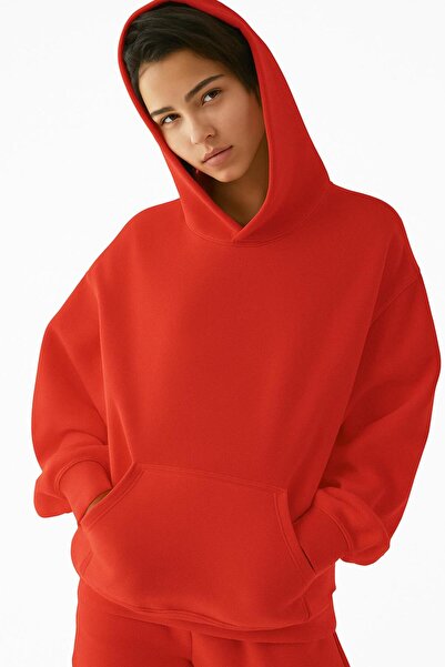 E-ROMA سترة رياضية بقلنسوة للجنسين مصنوعة من القطن الممشط بثلاث خيوط