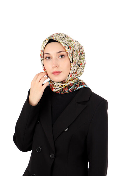 Bursa İpek Μεταξωτό μαντήλι Sura με σχέδιο χακί κισσό