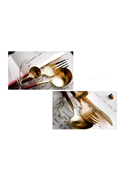 NEO Portuguese Style Cutlery Set, 24 Pieces, Stainless Steel, Gold/Red, Neo™