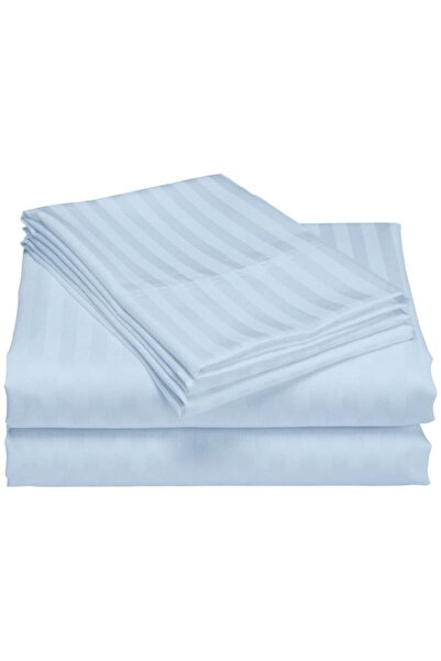 Kotonia Home Deco bed sheet, 100% cotton, Damask Satin, stripe size 1 cm, Bleu Ciel, 150x240 cm