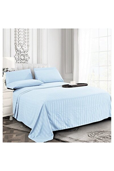 Kotonia Home Deco bed sheet, 100% cotton, Damask Satin, stripe size 1 cm, Bleu Ciel, 150x240 cm