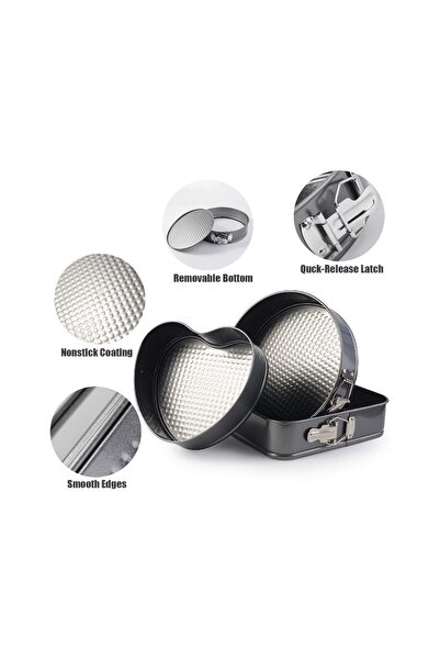 NEO Set of 3 Baking Trays, Heart/Round/Square Shapes and Removable Base, 24 cm/26 cm/28 cm, Black, Ne