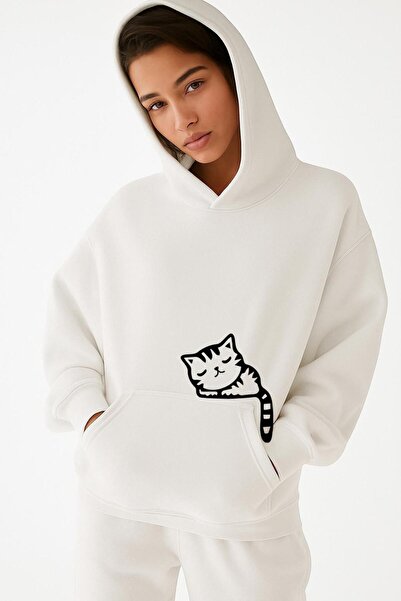 DM DOLCE MORE Hanorac unisex cu glugă, cu 3 fire, din bumbac pieptănat, cu im...