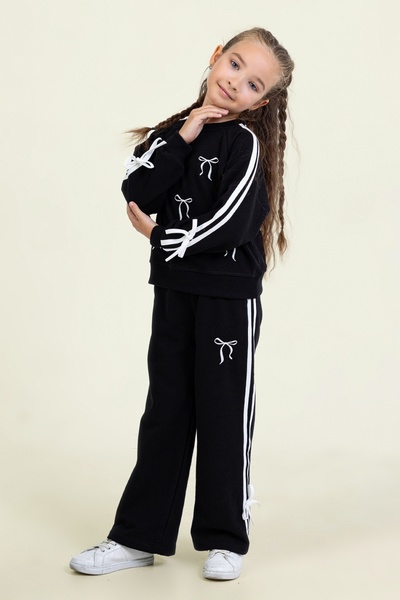 DMB BOYS & GIRLS Girl's Cotton Striped Bow Detailed Tracksuit Set