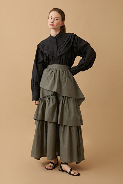 ZÜLAYS Asimetrik Fırfırlı Etek Haki