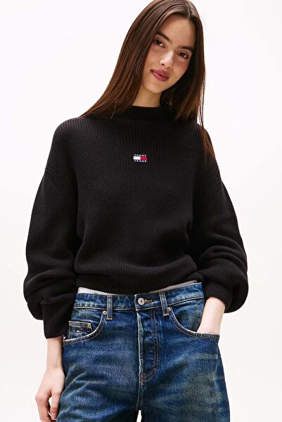 Tommy Hilfiger Kadın Yarım Balıkçı Yaka Pamuklu Triko Kazak – Siyah