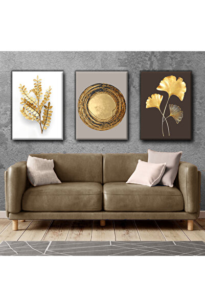 Harikabirev TABLO ETNIC CU MODEL DE FRUNZE DE AUR | TABLO PE Pânză FĂRĂ CADRU 3L VEZI DE PENTRU 3 PERSONE CHSDKYKNVS