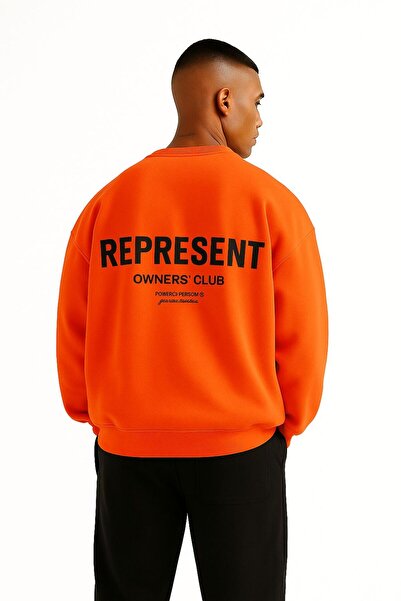 E-ROMA Hanorac unisex din bumbac pieptănat cu 3 fire, cu imprimeu REPRESENT