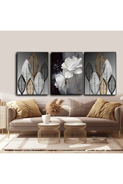 Harikabirev BİTKİ DESENLİ MODERN TABLO |3LÜ DİKEY ÇERÇEVESİZ KANVAS TABLO ÇSD...