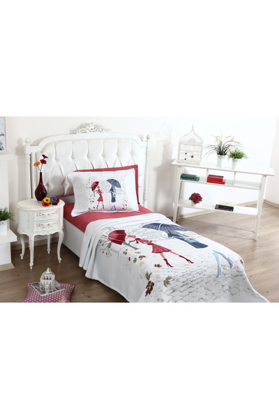 Modavoce Jakar Desenli Yastıklı Tek Kişilik Yatak Örtüsü