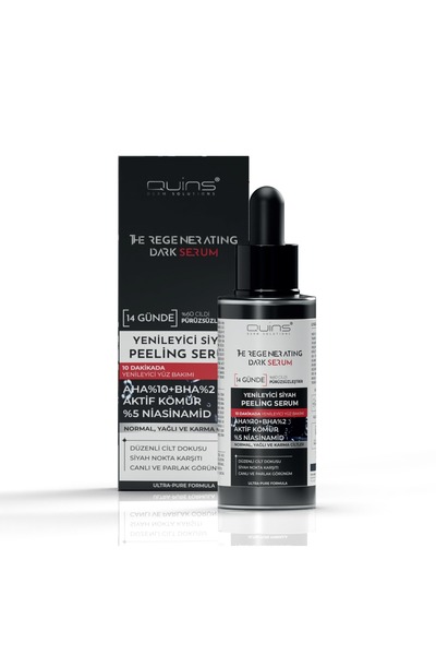 Quins Derm Solutions سيروم تقشير أسود مجدد بنسبة 10% AHA و2% BHA 50 مل