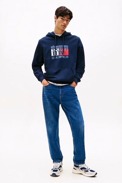 Tommy Hilfiger Erkek Logo Baskılı Kapüşonlu Sweatshirt – Lacivert