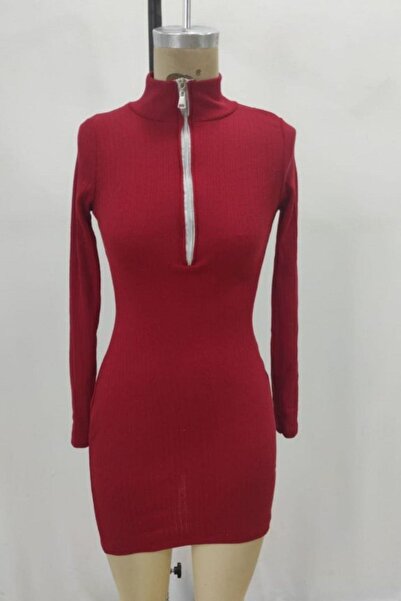 Mossta Zipper Detailed Camisole Mini Dress - Red