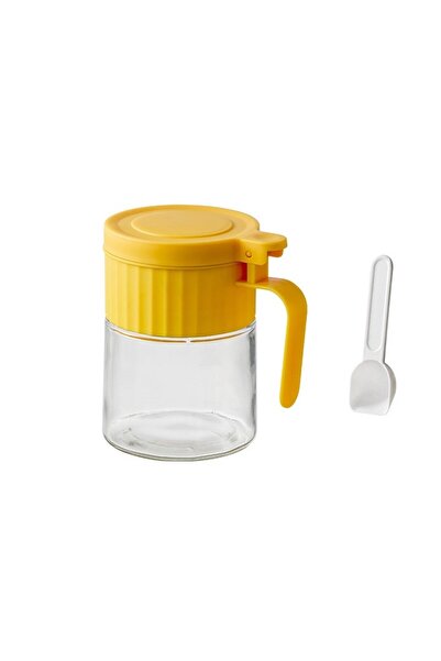 Flippy Spice Container, Glass, 180 ml, with Handle and Spoon, Matte Lid, Yellow