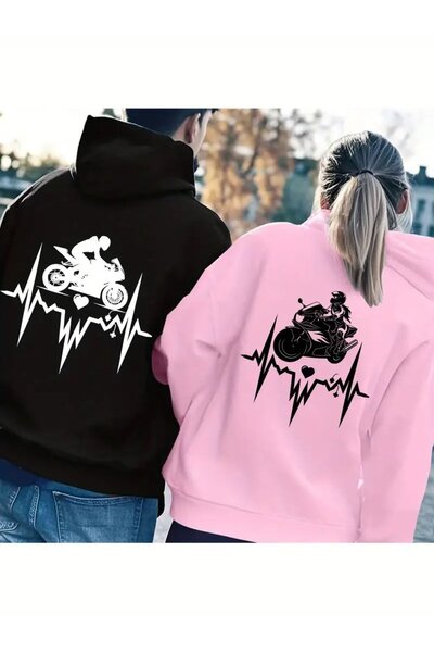 darkopia Σετ 2 τεμαχίων με κουκούλα με στάμπα με ρυθμό κινητήρα για ζευγάρια και φίλους