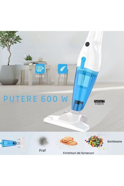 Impact Vision Aspirator Vertical 2 in 1, Portabil, Putere 600 W, Filtru Hepa, Calitate Premium, Impact Vision®