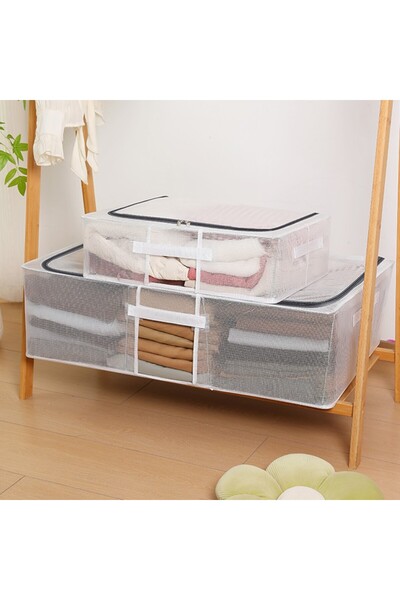 Flippy Storage Box, Flippy, Mesh and Side Handles, Foldable, Two-Way Zipper, 80 x 47 x 24 cm, Transparent