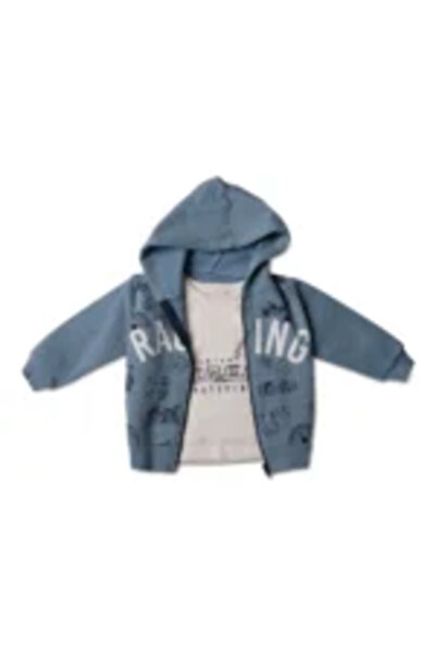 Mamboo Boys' Tracksuit with Dark Grey Hooded Sweatshirt and Racing Print