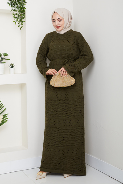 Kirazgym Ethnic Pattern Openwork Knitwear Dress and Undergarment Dress - Lined Set