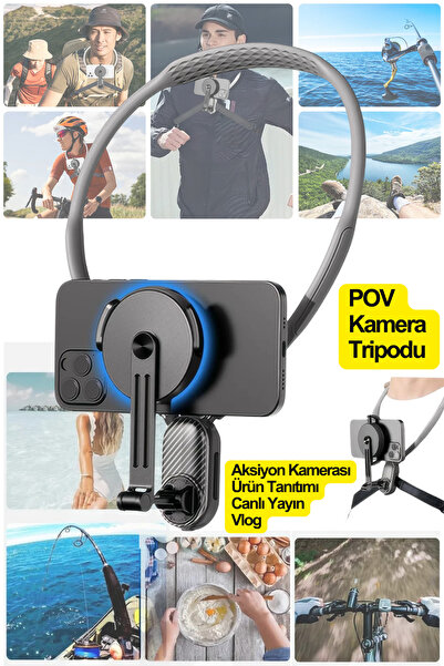 Abbruch Magsafe Boyundan Telefon Tripodu Tutucu Esnek Manyetik Stand Vlog, Yemek ve Canlı Yayın Çekimi