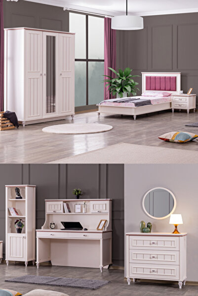 Setay Ezgi Lux Genç Odası - 3 Kapılı Dolap, Karyola, Komodin, Masa, Şifonyer, Kitaplık