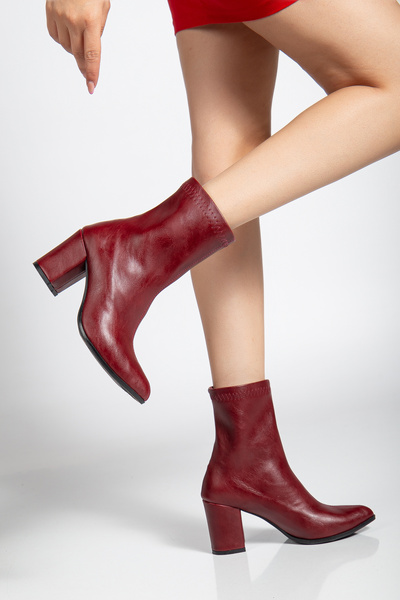 ACMZ SHOES Sivri Burun Kalın Topuklu Streç Bot