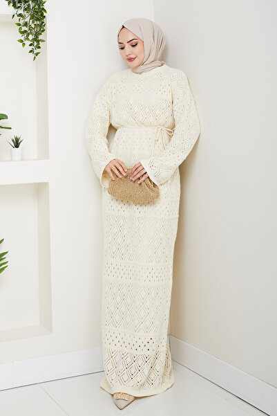 Kirazgym Ethnic Pattern Openwork Knitwear Dress and Undergarment Dress - Lined Set
