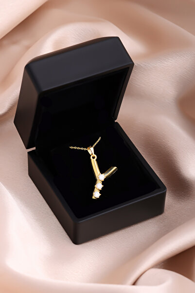 Lucente Jewellery Luxury Serisi Işıklı Hediye Kutulu 925 Ayar Altın Gümüş Kaplama Y Harfi Taşlı Balon Harf Kolye