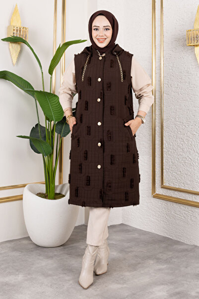 Tesettür Dünyası Feather Detailed Quilted Vest Tsd250216 Bitter Brown