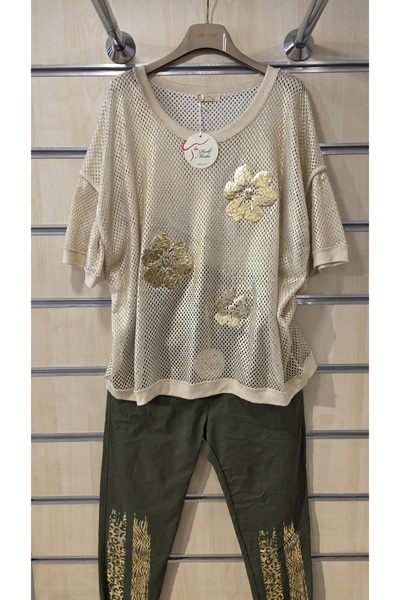 Park Moda Italian Mesh Blouse Gilded Floral Pattern