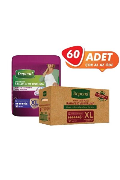 Depend Kadın Emici Külot Extra Büyük Boy (XL) 30’lu (2 PAKET 60 ADET)