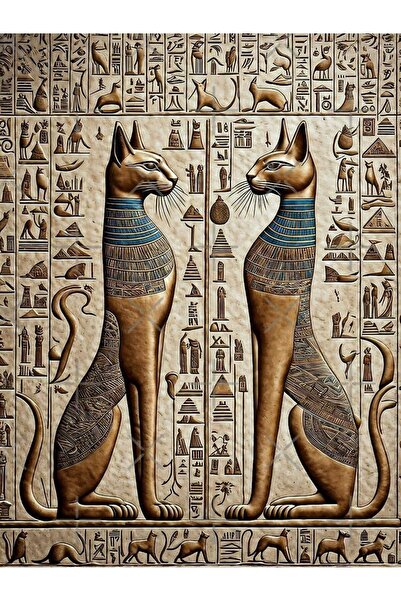 özkacar ANTİK MISIR MOTİFLERİ VE KEDİLERİ Ev Duvar Salon Güzellik Salonu Ofis Dükkan Dekarasyon Kanvas Tablo