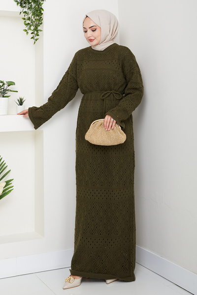 Kirazgym Ethnic Pattern Openwork Knitwear Dress and Undergarment Dress - Lined Set