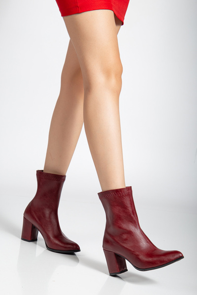 ACMZ SHOES Sivri Burun Kalın Topuklu Streç Bot